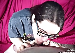 Step Brother gets early morning HEAD from BBW geek LilKiwwiMonster, sucking her daily protein out of his small cock!