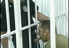 Randy stud getting his cock sucked off by soldier in the cell